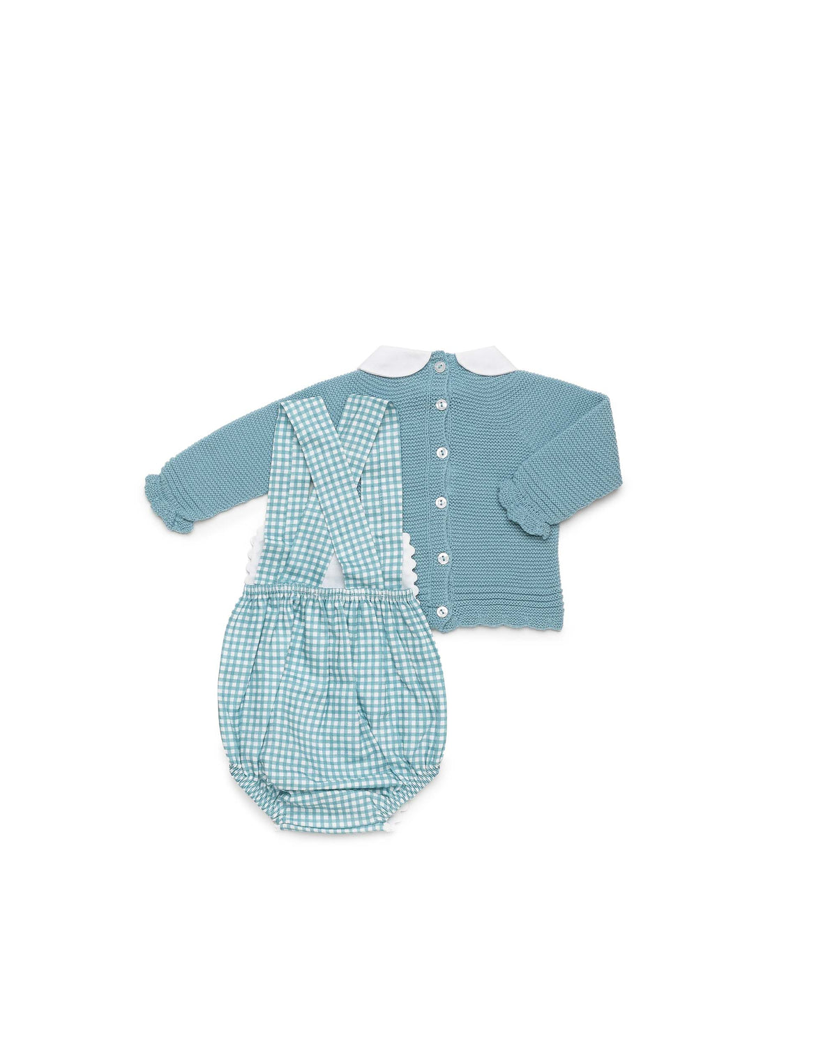 BABY SET WITH GINGHAM FABRIC DUNGAREES AND KNITTED JUMPER 