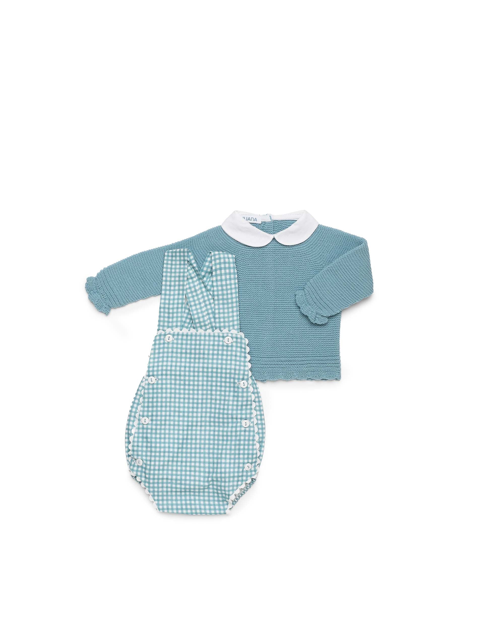 BABY SET WITH GINGHAM FABRIC DUNGAREES AND KNITTED JUMPER 