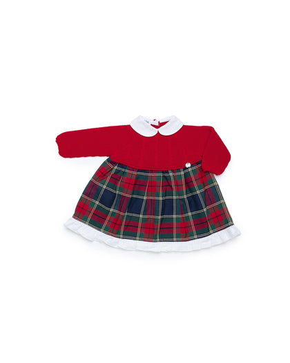 DRESS WITH KNITTED BODICE AND CHECKED FABRIC SKIRT 