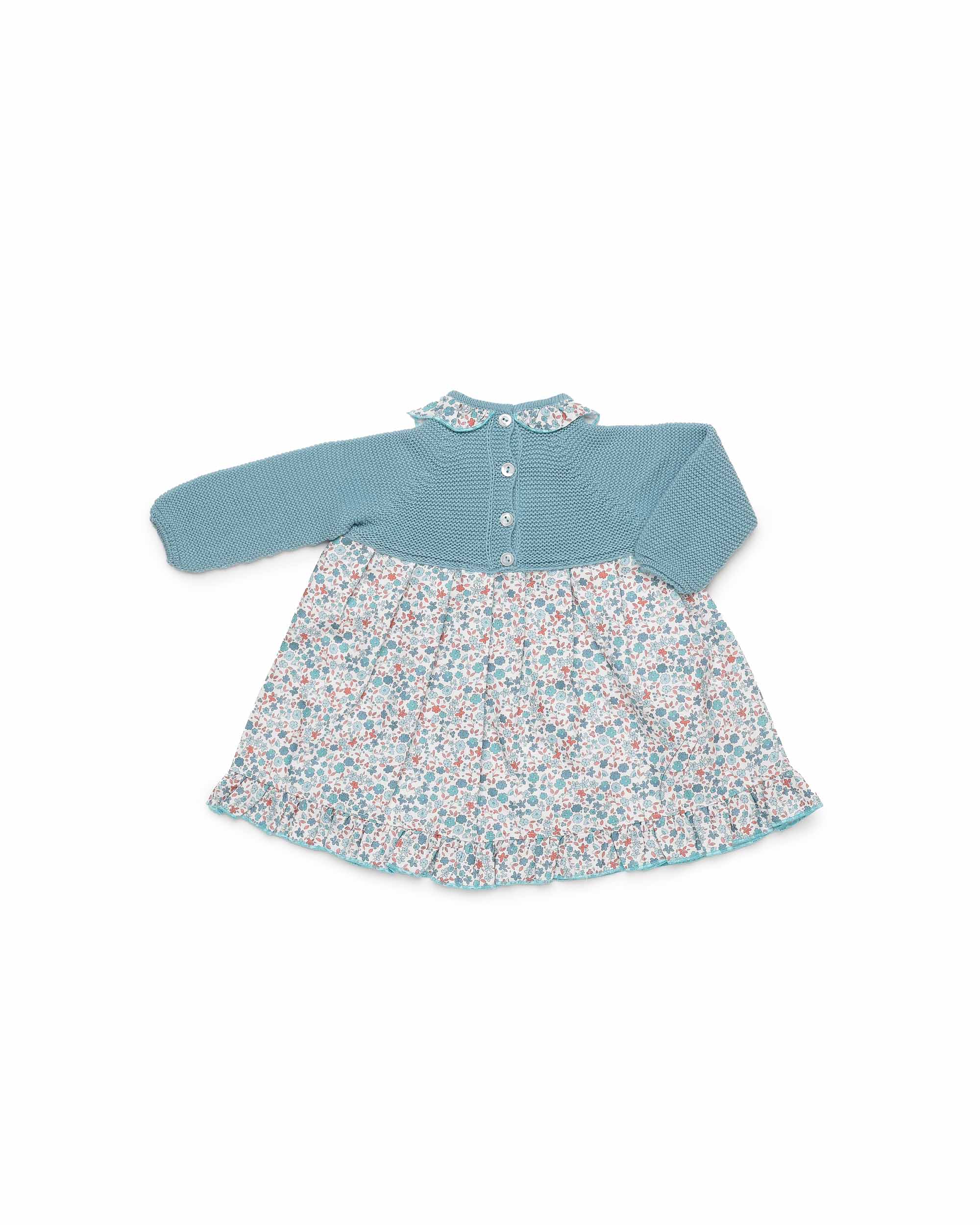 DRESS WITH KNITTED BODICE AND FLORAL FABRIC SKIRT 