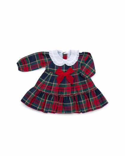 DRESS WITH DOUBLE RUFFLE SKIRT IN CHECKED FABRIC AND PLUMETI COLLAR 