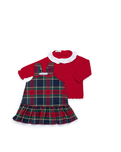 CHECKED FABRIC PINAFORE DRESS WITH KNITTED JUMPER 