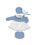 BABY SMOCK DRESS IN ANIMAL FABRIC WITH MATCHING BONNET AND KNITTED BLOOMERS 