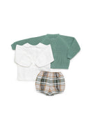 BABY SET WITH CHECKED FABRIC TROUSERS AND KNITTED JACKET 