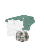 BABY SET WITH CHECKED FABRIC TROUSERS AND KNITTED JACKET 
