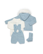 BABY SET WITH KNITTED TROUSERS, JACKET AND BOOTIES AND A SHIRT 