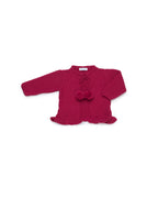 LONG ARAN KNIT JACKET WITH TWO POM-POMS 