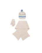 KNIITED SCARF WITH MULTICOLOURED CHECK PATTERN, MATCHING MITTENS AND HAT 
