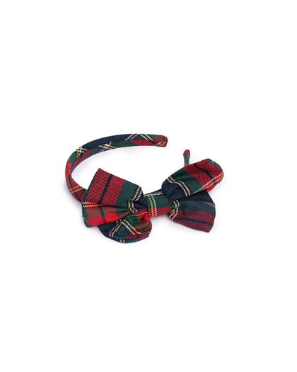 CHECKED FABRIC HEADBAND WITH MATCHING BOW