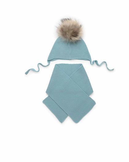 LIN KNITTED SCARF WITH A NATURAL FUR BEANIE 