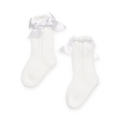 KNITTED SOCKS WITH OPENWORK DETAILS AND BOWS 