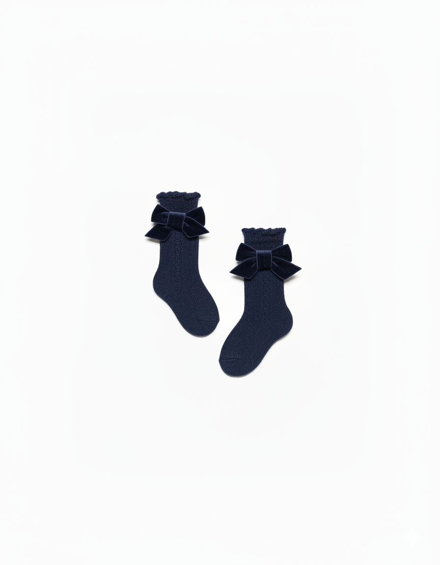 KNITTED SOCKS WITH A VELVET BOW 