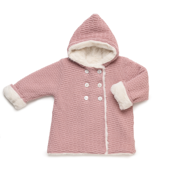 Cappotto in maglia a quadri con fodera in pelliccia