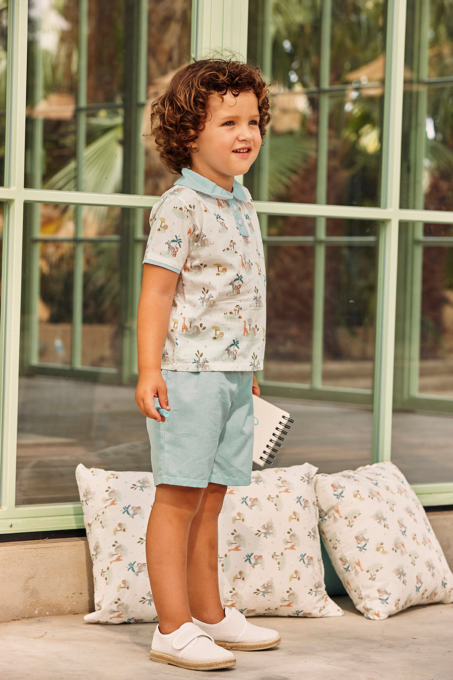 BOY'S SHORT-SLEEVE SHIRT SET WITH SAFARI PRINT 