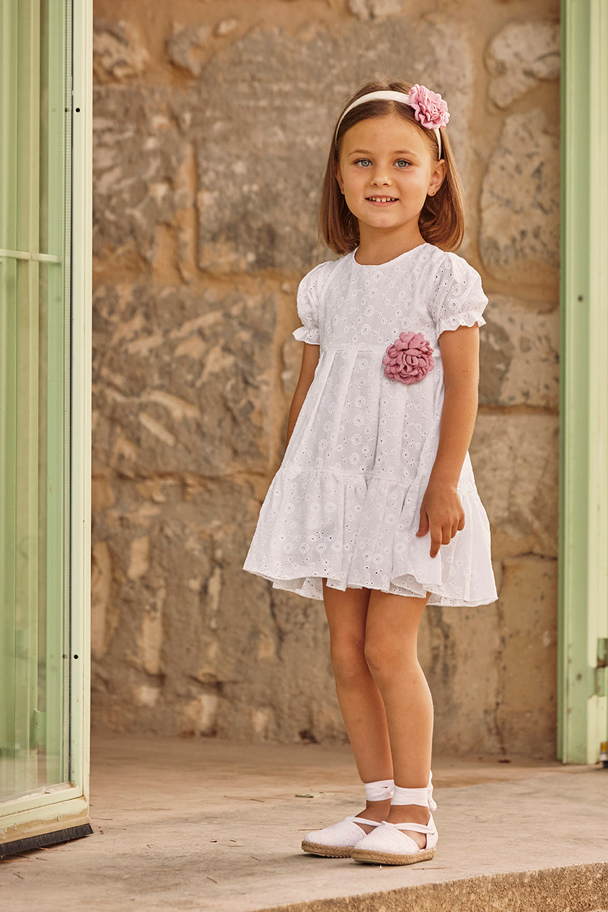 DRESS WITH TWO RUFFLED LAYERS IN LACE FABRIC 