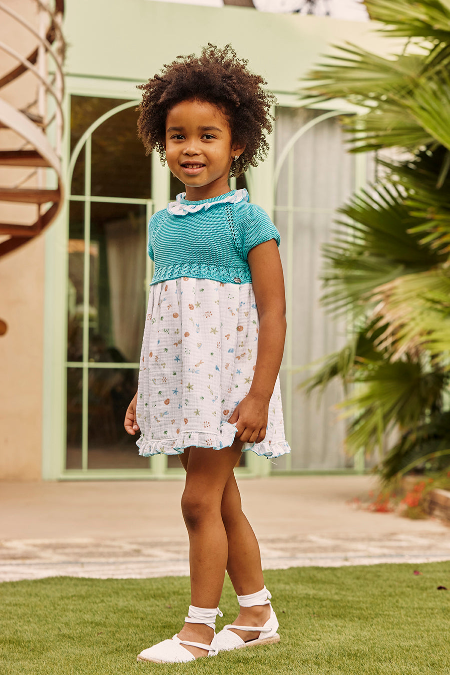 VESTIDO CUERPO DE PUNTO TELA MAR