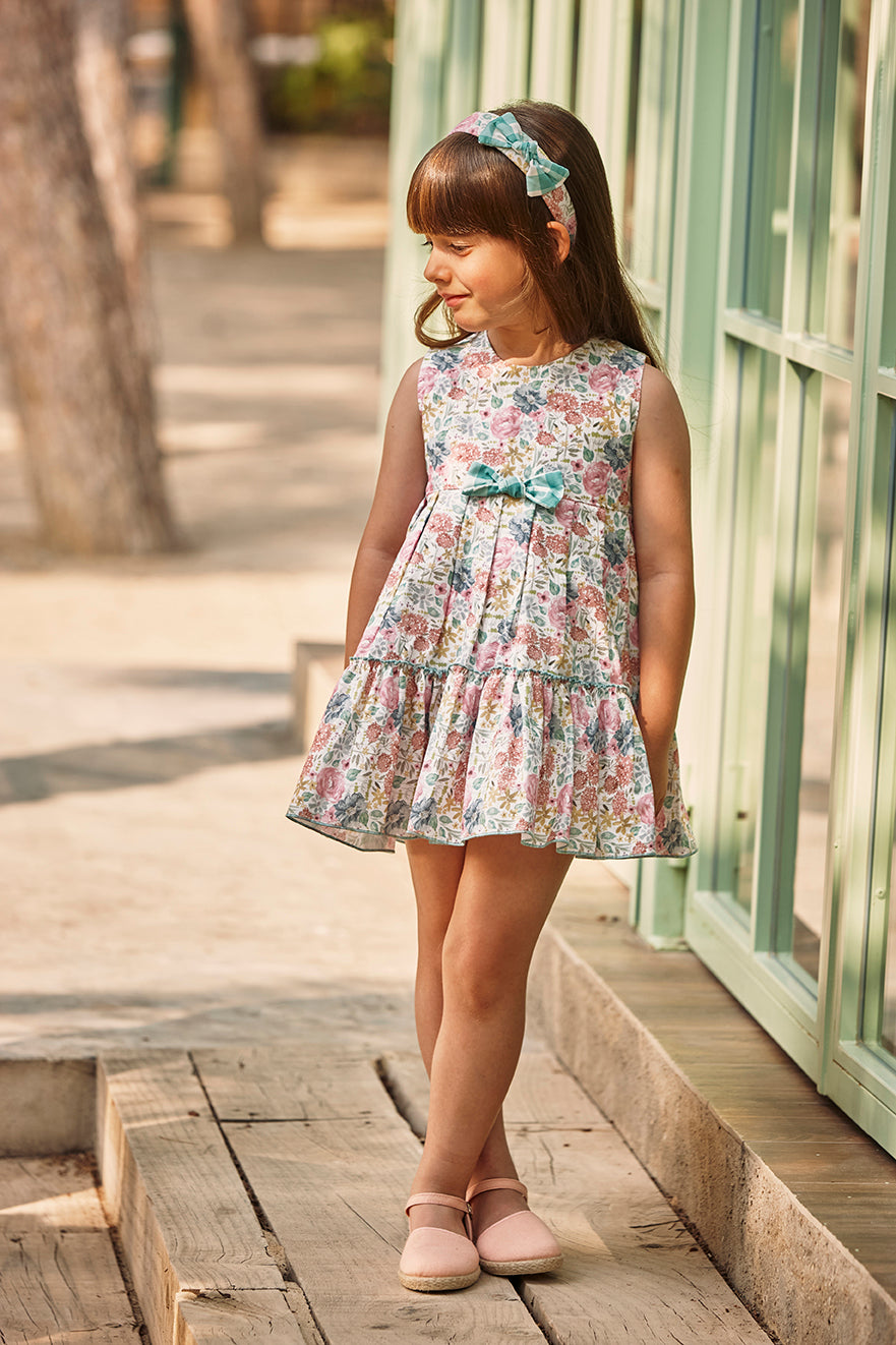 DRESS WITH TWO RUFFLED LAYERS IN FLORAL AND CHECKERED PRINTS 