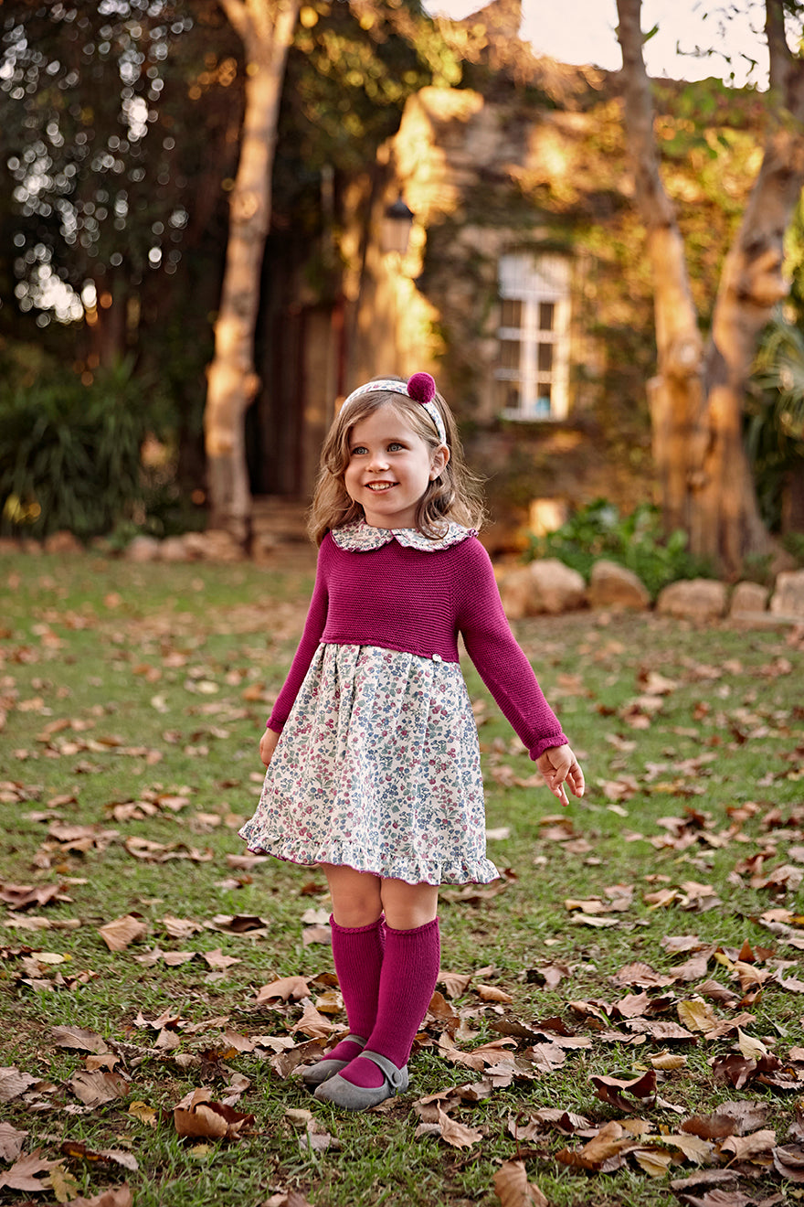 VESTIDO CUERPO PUNTO CUELLO VOLANTES FLORES