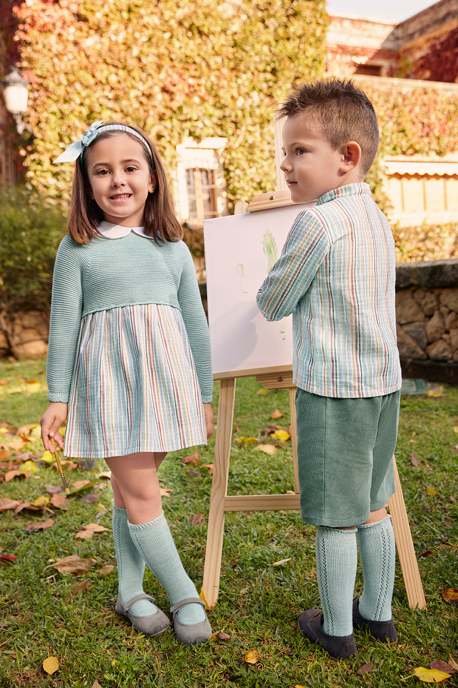 SET CAMICIA A RIGHE E PANTALONI IN VELLUTO A COSTE