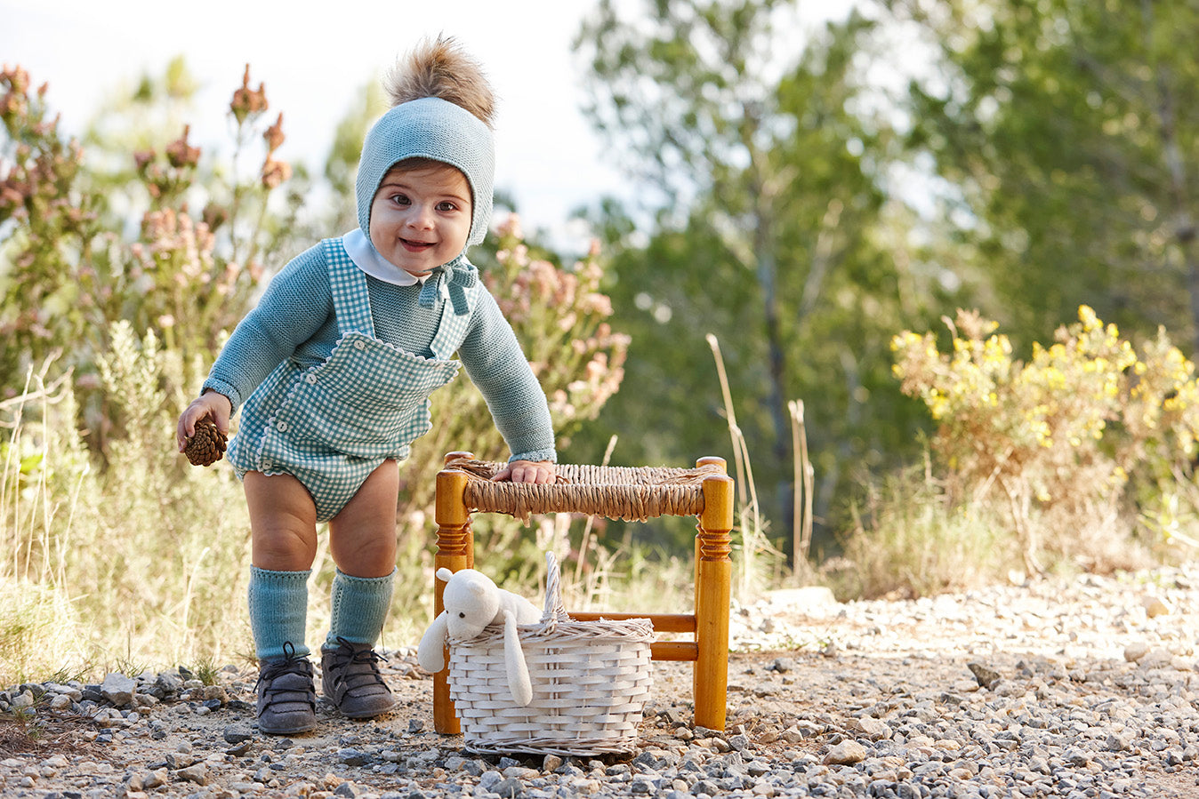 BABY SET WITH GINGHAM FABRIC DUNGAREES AND KNITTED JUMPER 