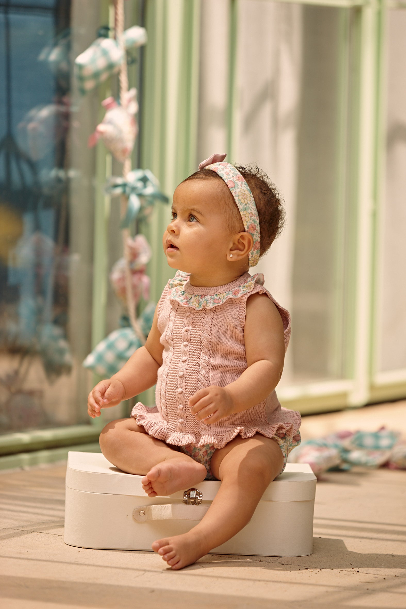 BABY KNIT SET WITH FLORAL FABRIC BLOOMER 