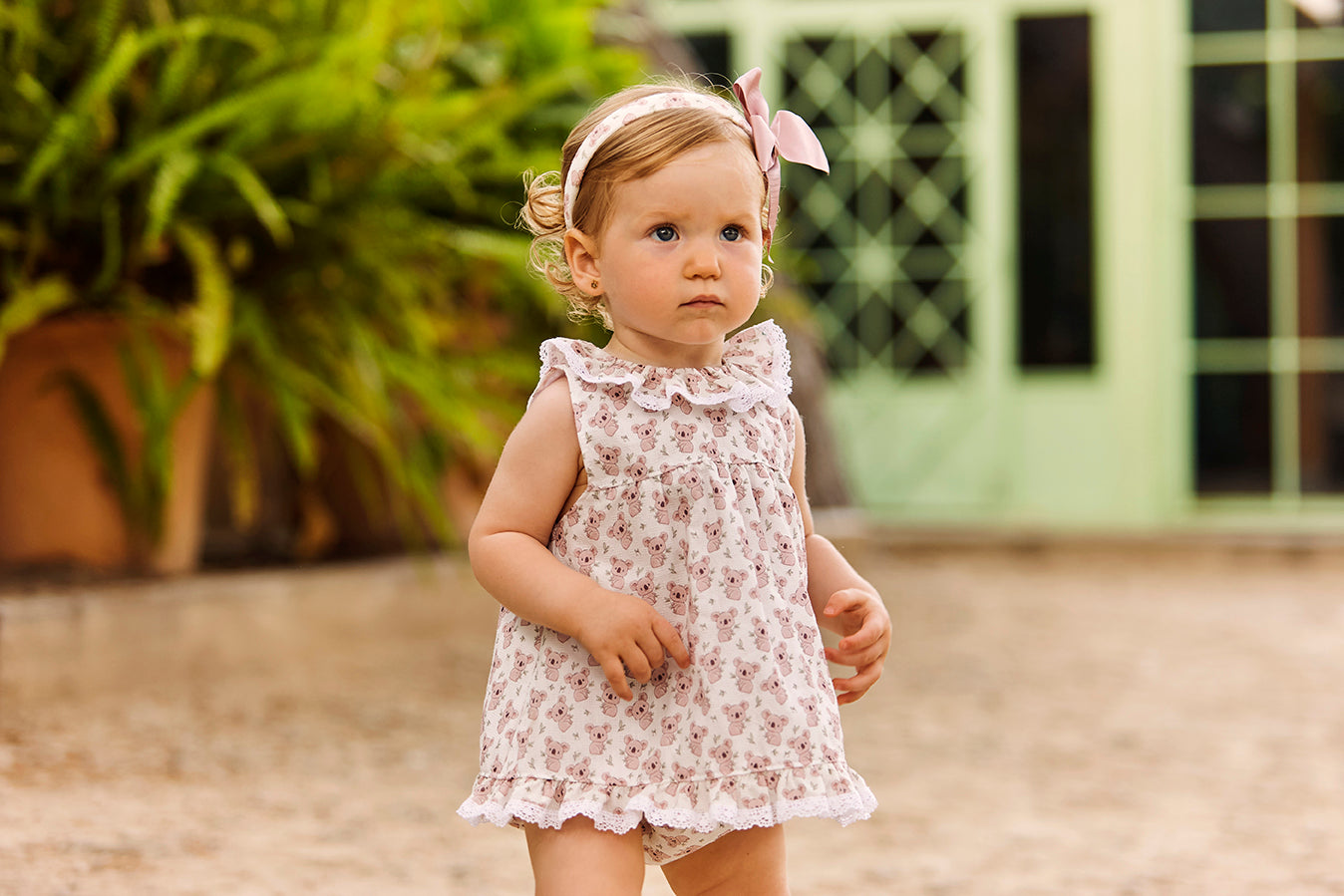 BABY DRESS SET WITH KOALA PRINT FABRIC AND BLOOMER 