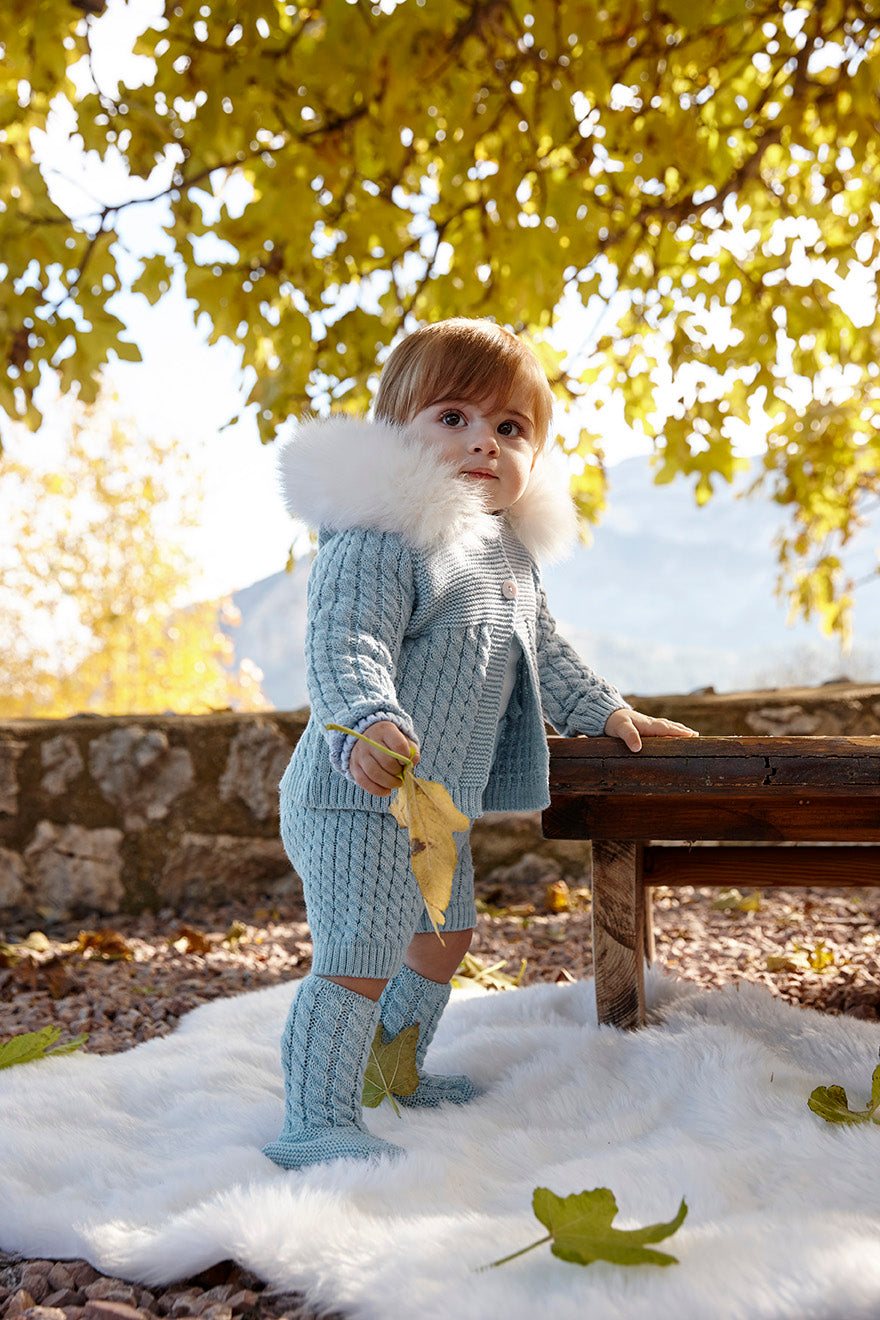 BABY SET WITH KNITTED TROUSERS, JACKET AND BOOTIES AND A SHIRT 